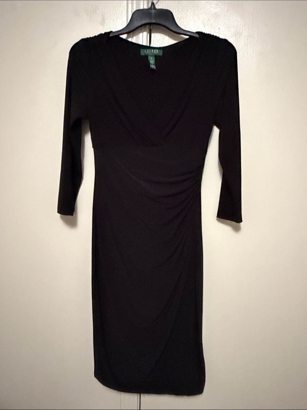 Ralph Lauren Black V-Neck Long Sleeve Midi Dress